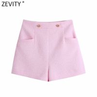 Zevity Women Sweet Double Breasted Notched Collar Pink Tweed Woolen Short Blazer Coat Vintage Female Outerwear Chic Tops CT681