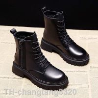 2023changtang5320 สีดำ หนังข้อเท้ารองเท้าบูทผู้หญิงฤดูใบไม้ร่วงฤดูหนาวรอบ Toe Up รองเท้าแฟชั่นผู้หญิงรถจักรยานยนต์แพลตฟอร์ม Botas