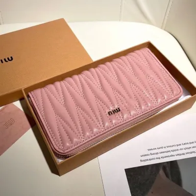 sheepskin long section single pull mm high-end new pink ladies wallet large capacity large capacity high-end card holder