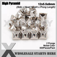 (12x5.5x6mm) Punk High Square Pyramid Stud With 2 Prongs Silver Nickel Color For Leather Belt,celet,Handbag,Dog Collars