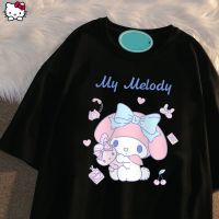 Sanrio Melody เสื้อยืด Kartun Gaya Panas Korea Kaus Lengan Pendek Pakaian แฟชั่น Untuk Wanita Harajuku Pakaian Gadis Manis Y2k Atasan