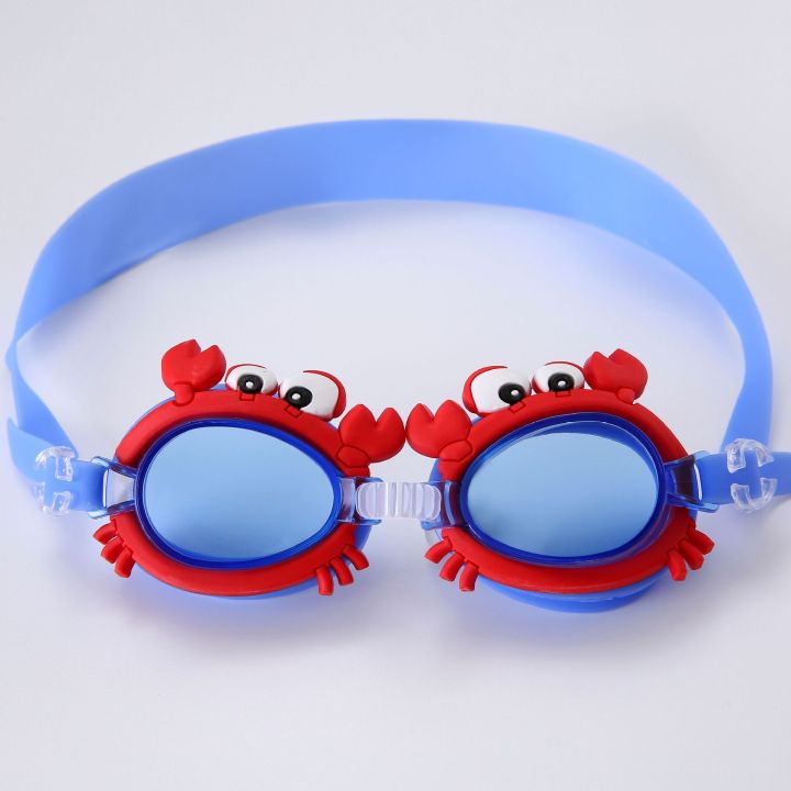 หน้ากากดำน้ำเด็กแว่นตาว่ายน้ำเด็กรูปปูสีแดงแว่นตาปรับได้กันน้ำกันหมอก