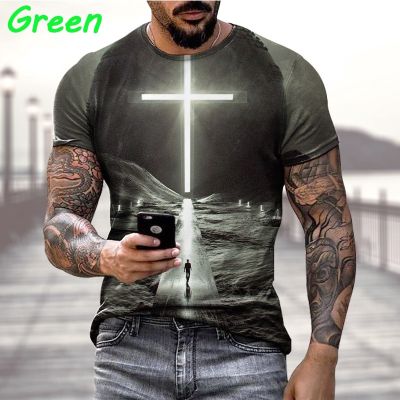 Jesus Fashion Mens T-Shirt 3D Printed Fun Design Loose Neck Short Sleeve Mens T-Shirt
