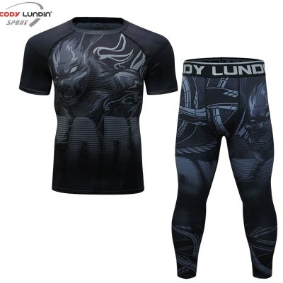 ：“{—— Mens MMA Rashguard Gym Clothing Compression Shirt Pants Sport Suits Boxing Tracksuits Quick Dry Fitness Sportswear Running Set