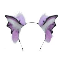 Cosplay Furry Devil Bat Hair Hoop Handmade Animal Headband Long Fur Animal Headpiece for Halloween Party Supplies DXAA