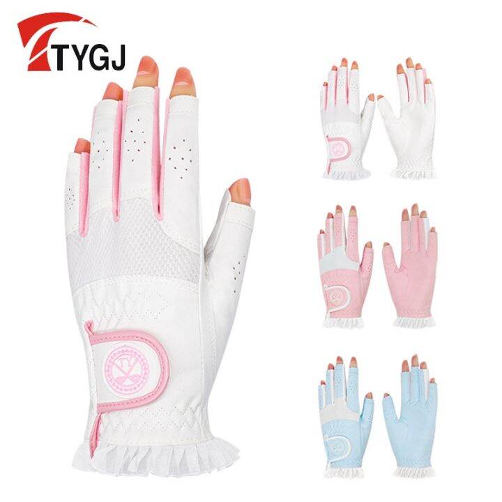 TTYGJ Summer New Golf Gloves Women's Open Finger Gloves Ultra Fiber