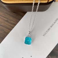 925 Sterling Silver 9x10MM Synthesis Paraiba Tourmaline Gemstone Pendant Necklaces For Womne Sparkling Fine Jewelry 【BYUE】