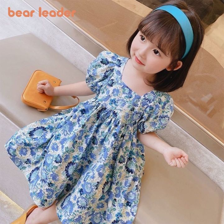 Bear Leader Kid's Dress For 1-6 Years Girls Blue Floral Short Sleeve ...