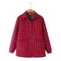 Big Size XL-5XL Womens Turn Down Collar Full Cotton Winter Jackets Oversized A-line Plaid Female Outerwear with Big Pockets