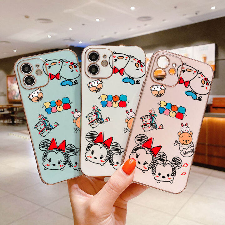 ggk-เคสเคสสำหรับ-apple-iphone-15-plus-15-pro-15-pro-max-เคสหมีพูรูปหนูมินี่การ์ตูนมิกกี้น่ารักฟรีสายคล้องขอบสี่เหลี่ยมเคสชุบเคสโทรศัพท์นิ่มชุบหรูหราเคสโทรศัพท์