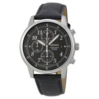 Karnvera Shop SEIKO นาฬิกาข้อมือชาย Chronograph Classic Black Leather Black Dial Men watch SNDC33P1