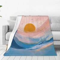 Ready Stock Pink And Blue Abstract Watecolor Sunrise Over Ocean Blanket Bedspread On The Bed Beach Bedspreads Aesthetic