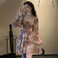 Wholesale French r design Hepburn style floral ink print dress