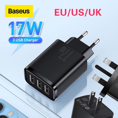 Baseus อะแดปเตอร์ชาร์จ USB 17W 3 พอร์ต แบบพกพา ปลอดภัย สําหรับ iPhone Xiaomi Samsung