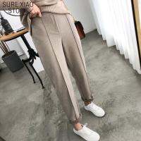 (ETX)Thicken Women Pencil Pants 2023 Spring Winter Trousers OL Style Wool Female Work Suit Pant Loose Female Trousers Capris 6648