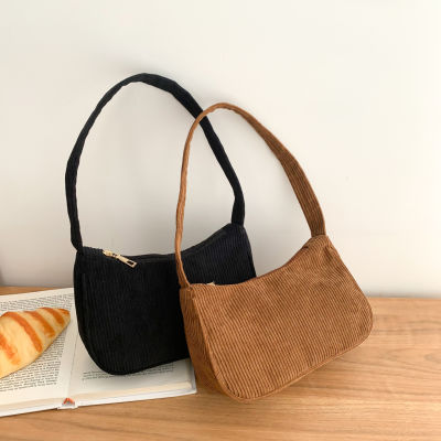 Bag Female Handbag Clutch Travel Armpit Shopping Pouch Textured Chain Bag Retro Simple Underarm Bag Corduroy Purse