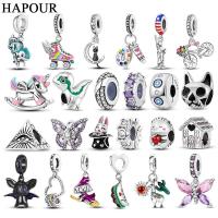 HAPOUR Chameleon จักรยาน 925 Silver Dangle Charms fit Pandora สร้อยข้อมือ DIY ไดโนเสาร์ Spacer ลูกปัดสำหรับเครื่องประดับทำ-Souyine