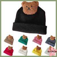 QXYHJW หมวกเบสบอลถักนิ่ม Topi Renda หมีน่ารักสีทึบ8-36เดือนหมวกถักไหมพรมสำหรับเด็กฤดูใบไม้ร่วงฤดูหนาว