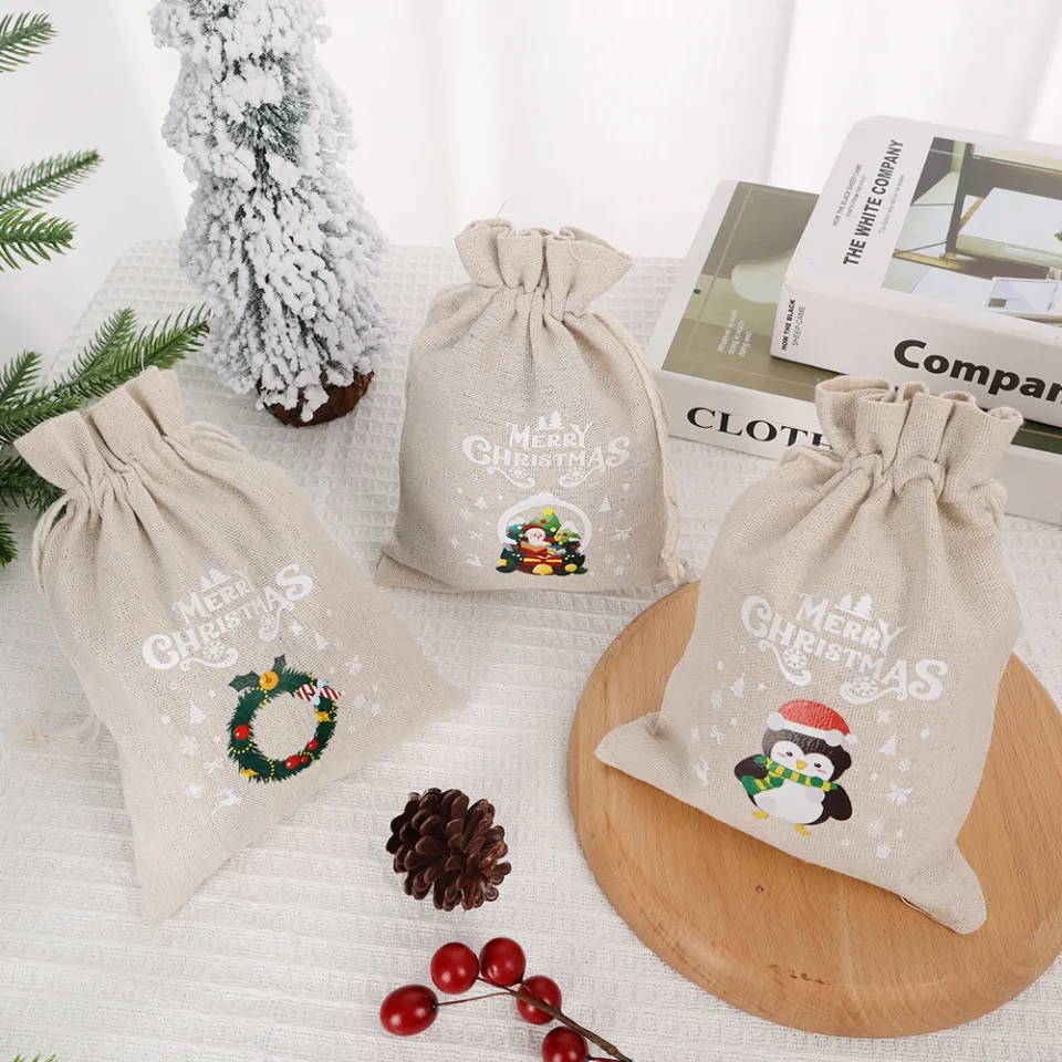 Christmas Burlap Gift Bags with Drawstrings 24Pcs, Watercolor 12 Designs  Christmas Gnomes Linen Wrapping Bags