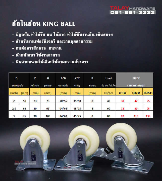 ล้อไนล่อนขาเหล็กปั๊ม-มีลูกปืน-king-ball-2-นิ้ว