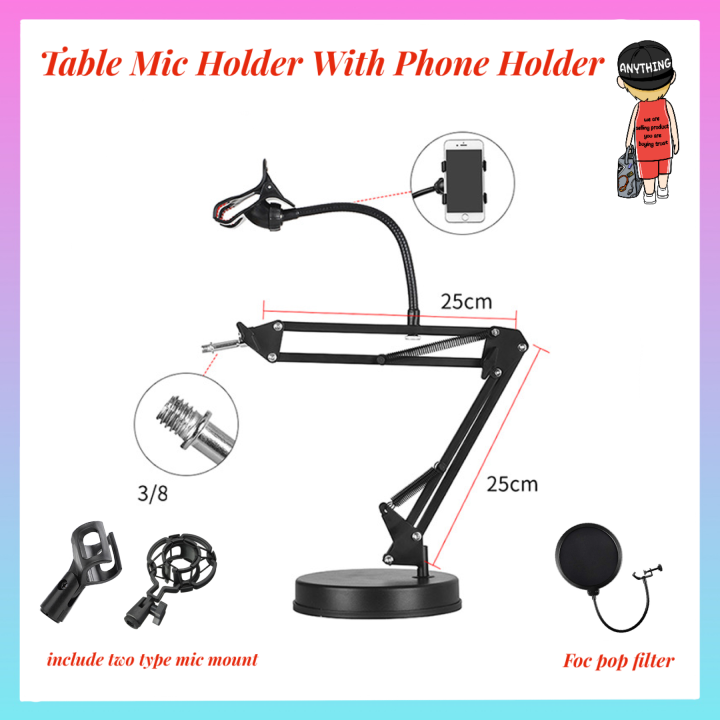 Table Microphone Holder Mic Stand Desktop Mic Holder With Phone Holder