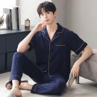 Factory Outlet New MenS Pajamas Summer Cotton Short Sleeve Tags Light Luxury Set Large Size Cardigan Home