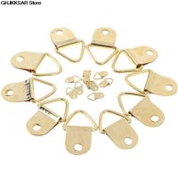 10Pcs 9x20mm Strong Golden D Rings Decor Picture Frames Hanger Hooks Hanging Triangle Screws Helper