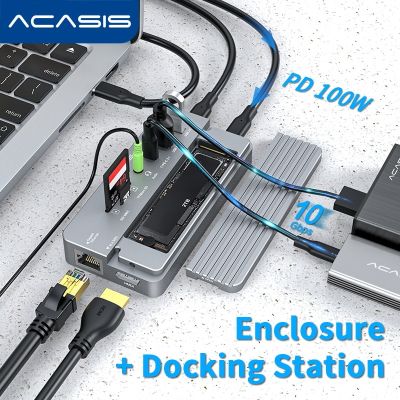 Acasis USB ฮับ3.1 10พอร์ต TypeC แท่นวางมือถือ RJ45 HDMI-เข้ากันได้ Tf/ การ์ด SD กับ M.2 NVME/SATA SSD Enclosure Type-C Splitter Feona