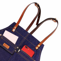 New Denim Apron Leather Shoulder Strap Restaurant Barista Milk Tea Shop Floral Barber Kitchen Cooking Overalls