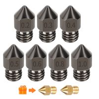 MEGA 5PCS MK8 Hardened Steel Nozzles 0.2 0.3 0.4 0.5 0.6 0.8 1.0mm M6 Thread 1.75MM Filament for 3D printers Hotend CR10 Ender3 Collars