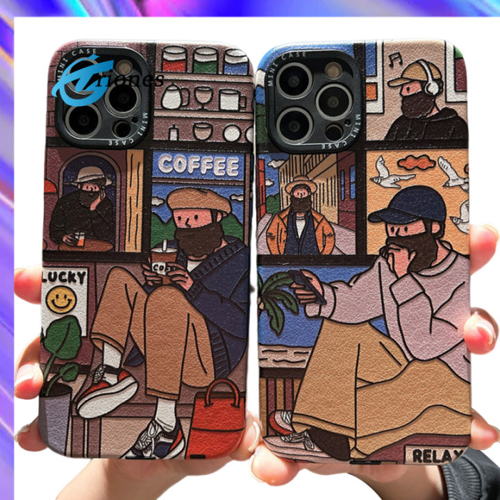 ออกแบบภาพวาดสีน้ำมันนิ่มเคสโทรศัพท์แนวเรโทรใช้ได้กับ-iphone-14-13-12-11ซีรีส์