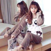 2022 Fashion Warm Pajamas Women Winter Flannel Comfortable Pajama Sets For Female New Korea Style Cartoon 2pc Thick Tops+Pants