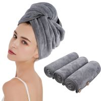 Sinland Ultra Absorbent Microfiber Hair Twist Turban Drying Towel Women Girl Bath Wrap Cap For Long Hair 25cmx65cm 3 Pack Black Towels