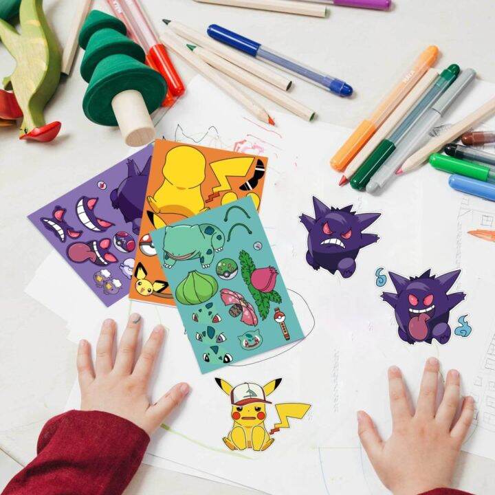 32sheets-children-diy-puzzle-sticker-pokemon-face-funny-anime-pikachu-assemble-stickers-kids-toys-boys-girls-gifts