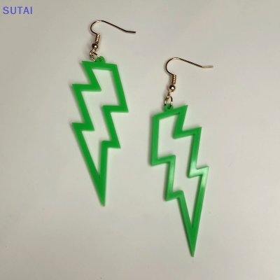 💖【Lowest price】SUTAI ต่างหูห้อยนีออนอะคริลิคสำหรับผู้หญิงต่างหูยาวสีเขียวเรืองแสงย้อนยุค