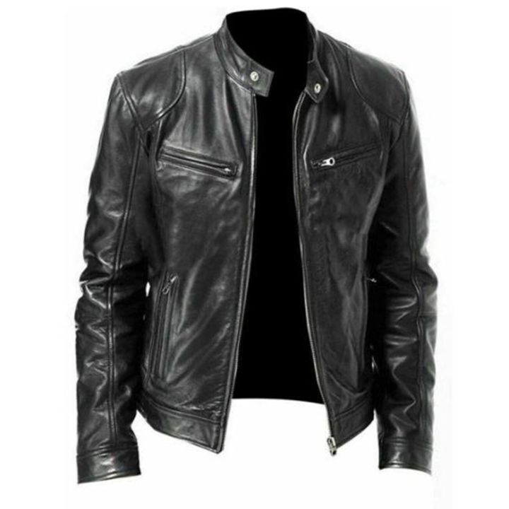 ราคาถูก-us-mens-fashion-lambskin-leather-jacket-slim-fit-biker-pu-jacket-coat