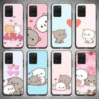 【cold noodles】 น่ารักพีช Mochi การ์ตูน Cat สำหรับ Samsung Galaxy S21 Plus Ultra S20 FE M11 S8 S9 Plus S10 5G Lite 2020