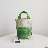 กระเป๋าใส่ถังถือกระเป๋าผ้าใบต้นฉบับ Van Gogh ศิลปะย้อนยุคท้องฟ้าเต็มไปด้วยดวงดาวความจุขนาดใหญ่รุ่นใหม่ของญี่ปุ่น MAMIE