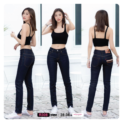 [Denim Jeans] กางเกงยีนส์เดนิม ยีนส์เท่ๆมีสไตน์ Tim Money R308 แถบคาดกระเป๋าหลัง กางเกงยีนส์เดฟ(เป้าซิป) กางเกงยีนส์ผู้หญิง กางเกงขายาว ทรงสวย