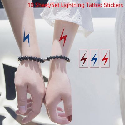 10Pcs Lightning Tattoo Women Men Temporary Stickers Personality Art Fake Tattoo Waist Arm Collarbone Tattoo Stickers