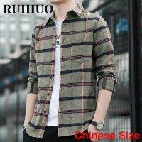 RUIHUO เสื้อลายสก๊อตสำหรับผู้ชายแฟชั่นเสื้อผ้าจีนขนาด2XL บุรุษเสื้อเสื้อผ้าฮาราจูกุวินเทจ2022ฤดูใบไม้ผลิมาใหม่