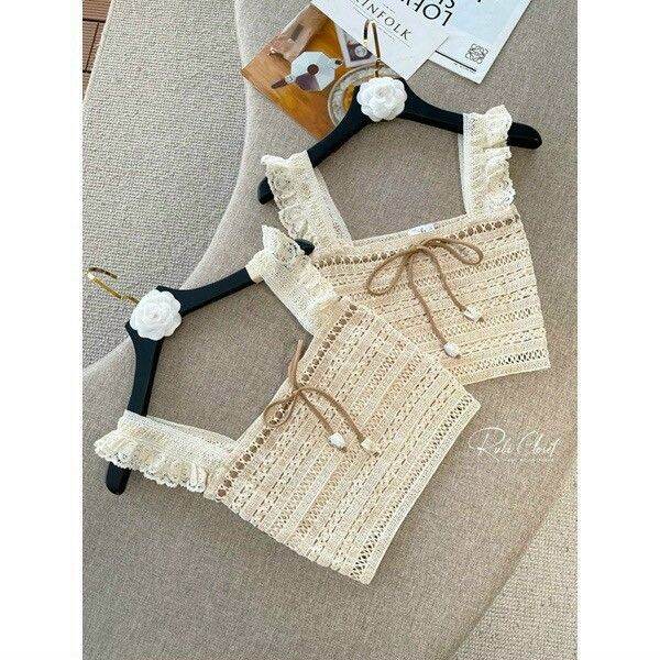 Áo Len Móc 2 Dây Croptop Đi Biển Mùa Hè Cho Nữ Hai Dây Bản To Cổ Vuông |  Lazada.Vn