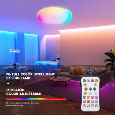 LED Ceiling Light 4000K Dimmable, 24W 3200LM Bathroom Ceiling Lights RGB Colour Changing, Flush Ceiling Lamp with Remote Control, Timer &amp; Memory, Modern, for Bedroom Living Room Kitchen HallwayØ25CM [Energy Class F]