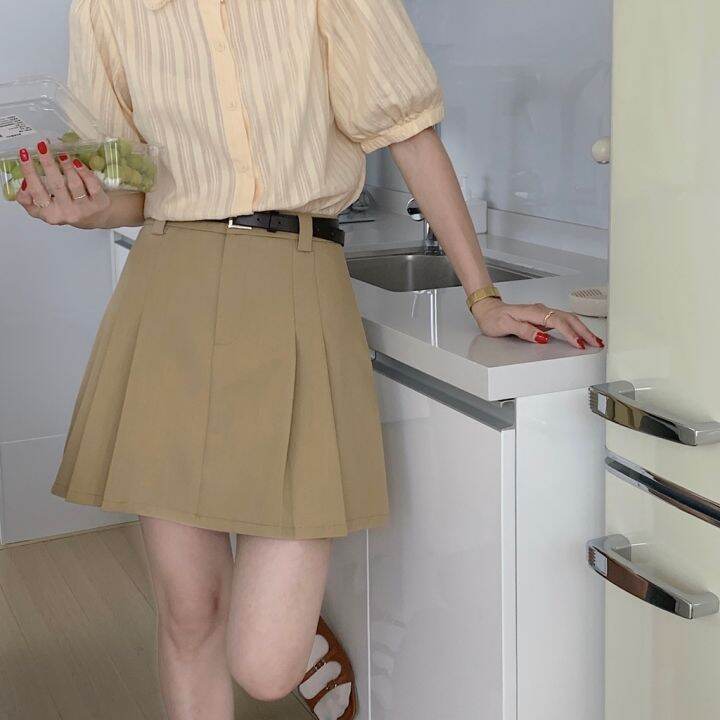 High waisted hotsell khaki pleated skirt