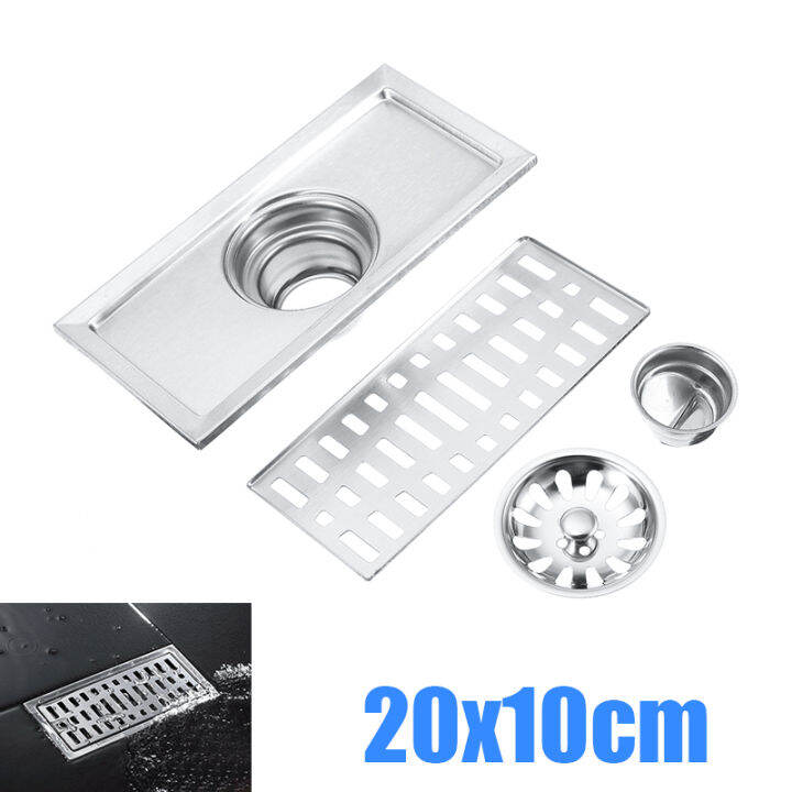 Idealhere 1pcs 20x10cm Stainless Steel Bathroom Floor Waste Drain