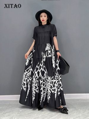 XITAO Dress Casual Loose  Contrast Color Print Dress