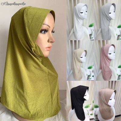 【YF】 Elegant Women Malaysia Headscarf Solid Color Shawls Muslim Ladies Hijab Headwrap Shayla Instant Amira Cap Arab Headwear