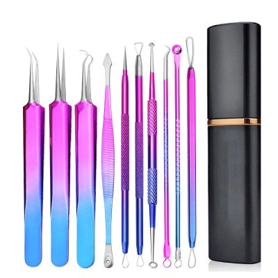 Color 10pcs Blackheads Acne Eyelash Tweezers Eyebrow Extension Stainless Steel Beauty Set Precision Tweezers Makeup Set