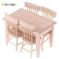 5Pcs/set Mini Dining Table Chair Model 1:12 Scale Dollhouse Miniature Wooden Furniture Toy Set for Doll House Accessories