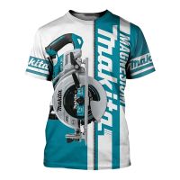 เสื้อโปโลสำหรับผู้ชายเครื่องแต่งกายทางการของ Makita เสื้อยืดพิมพ์ลาย3D เสื้อยืดโพลีเอสเตอร์คอกลมทรงหลวมใส่ได้ทั้งชายและหญิงลำลองแขนสั้นอินเทรนด์